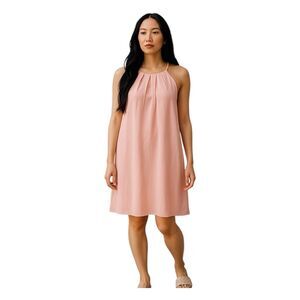 Monteau Shift Dress Light Pink Knit Mini Flowy Pleated Sleeveless Lined S